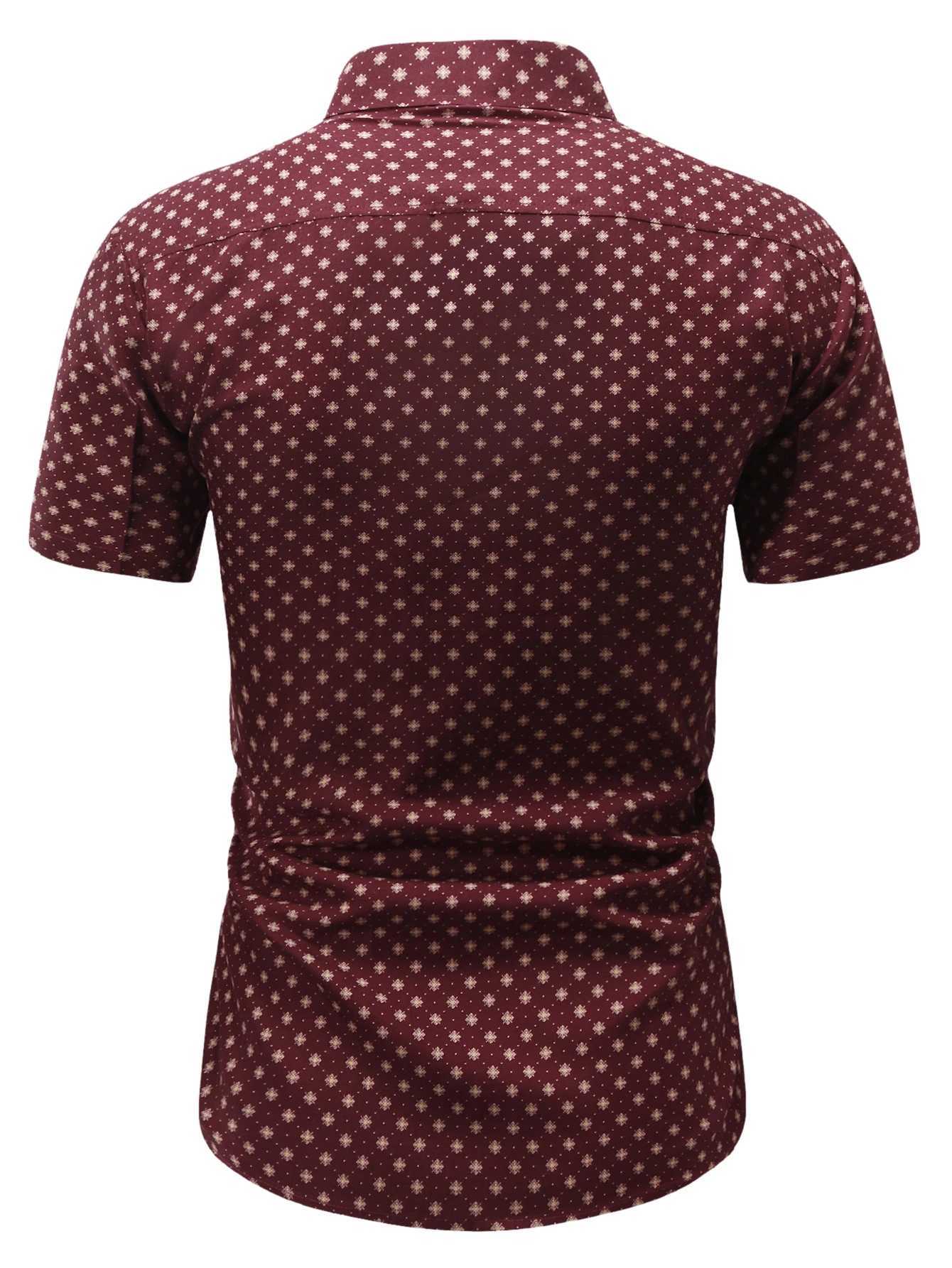 Mens Dots Printed Short Sleeved Button Up Shirts Casual Dressing Shirts Short Sleeve Button Down Shirts Summer Casual ShirtsXJ250121