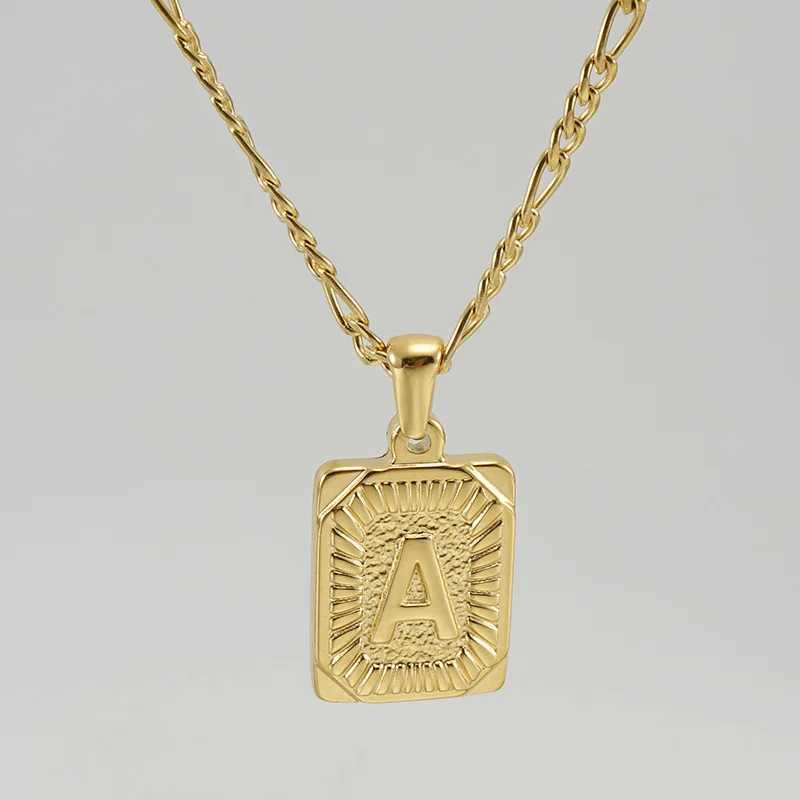 Figaro Chain 18K Gold Plated Stainless Steel 26 Initials Letter Card Pendant Necklace For Women Gift Jewelry WholesaleXJ250121