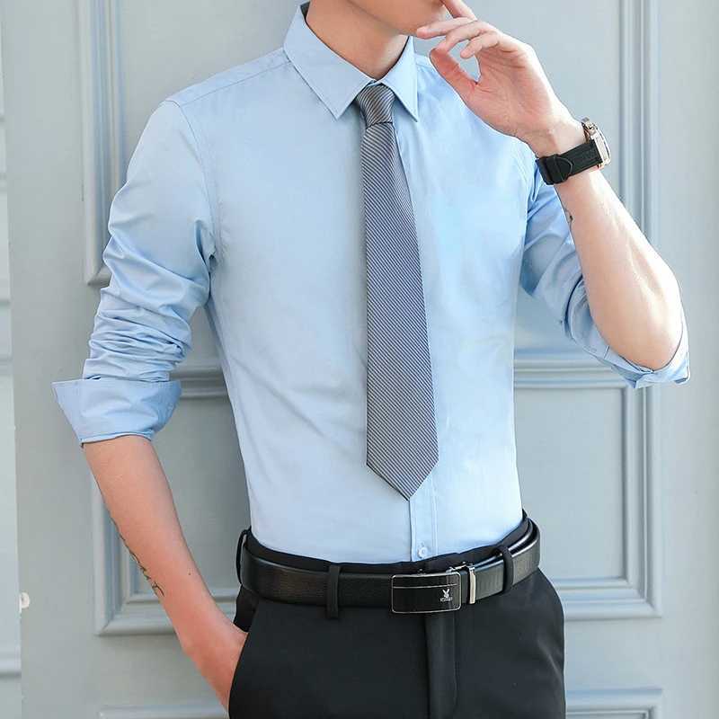 Men White Shirt Spring Autumn Solid Color Business Lapel Long-sleeved Formal Shirt Male Plus Size 7XL 8XL Black Light Blue NavyXJ250121