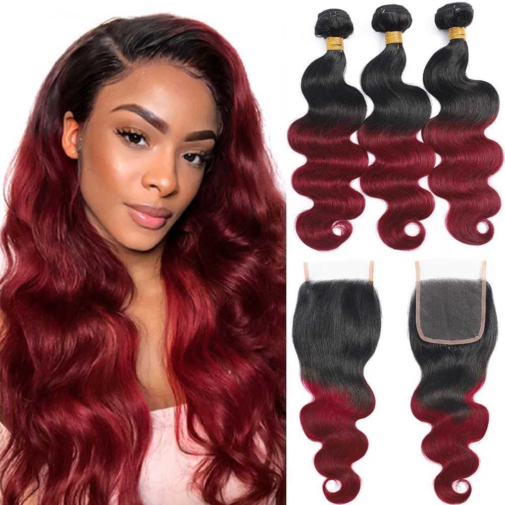 Ombre Body Wave Bundles With Clo 1B/99J Human Hair Bundles With Clo Brazilian Burgundy Bundles with CloXJ250120