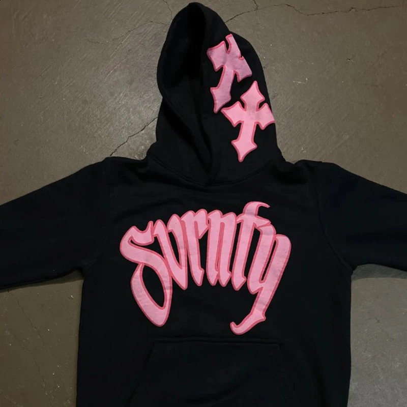 American Fashion Cross Pattern Printed Sweatshirt Hoodie Street Retro Womens Men Top Super Large Y2K Hoodie Pullover 250117