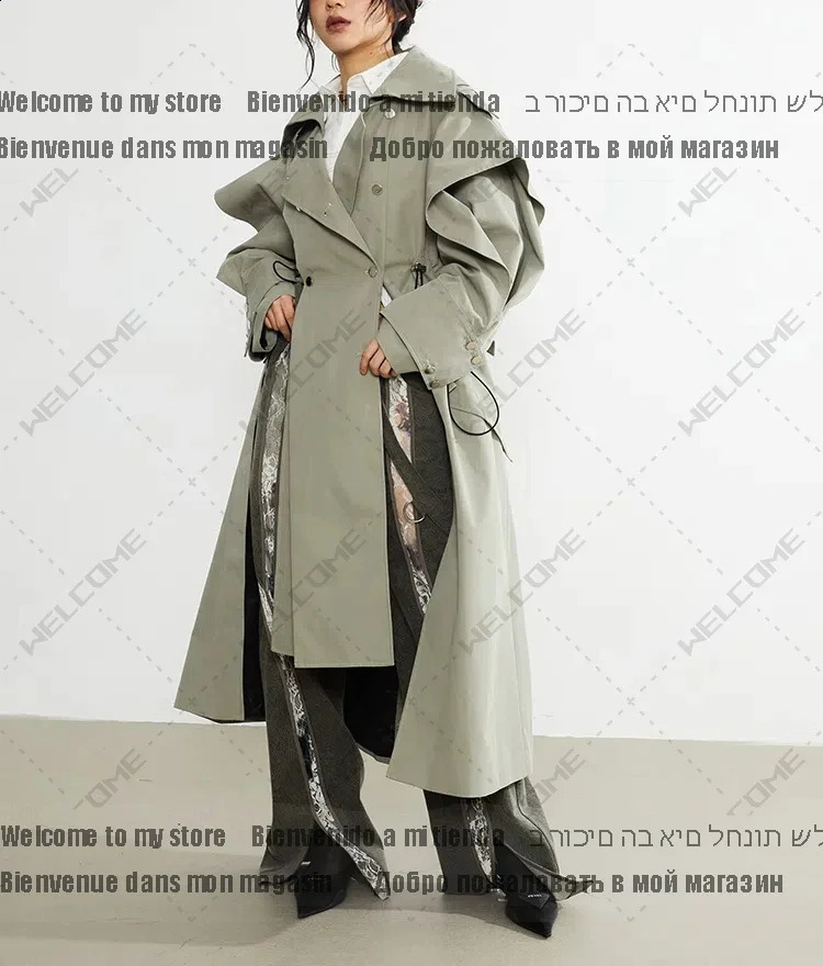 Spring Autumn Long Elegant Chic Trench Coat for Women with Drawstring Waist Double Breasted er Clothes 250118