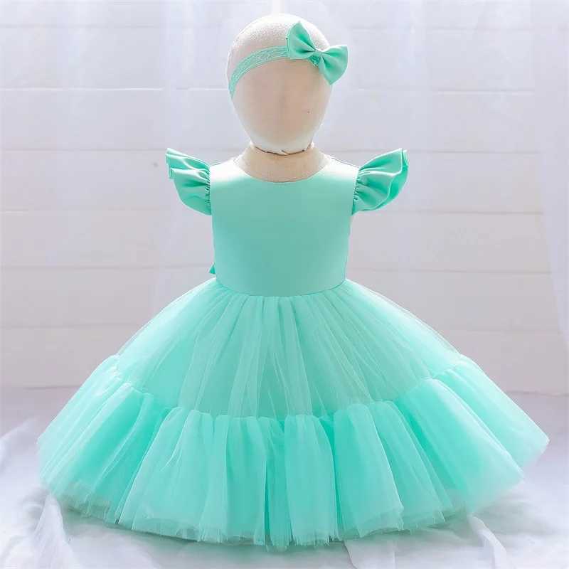 Baby Girl Clothes Kids Tutu Summer Dress Lace Headwear 1 Year Newborn Christening Princess White Dress Party Children Baptism X250203