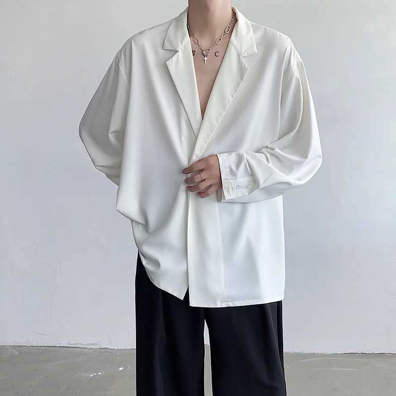 Black White Long Sleeved Shirt Men Oversized Social Mens Dress Shirt Korean Loose Ice Silk Shirt Mens Office Formal Shirts M-XLXJ250121