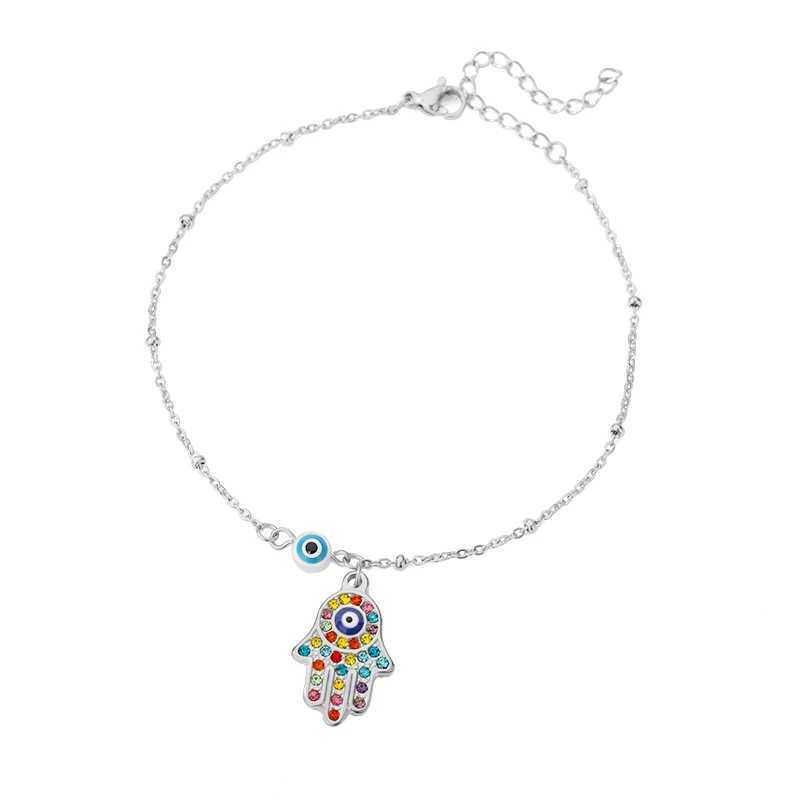 Zircon Fatima Hamsa Hand Evil Eye Anklets For Women Stainl Steel Adjustable Chain Anklet Bracelet SummerLeg Foot Jewelry GiftXJ250121