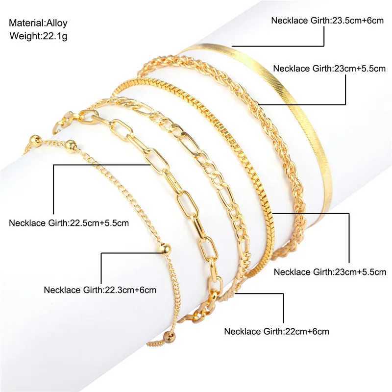 Simple Gold Color Anklets for Women Beach Foot Jewelry Leg Chain Ankle Bracelets Female Accories Gifts 6Pcs/SetXJ250121