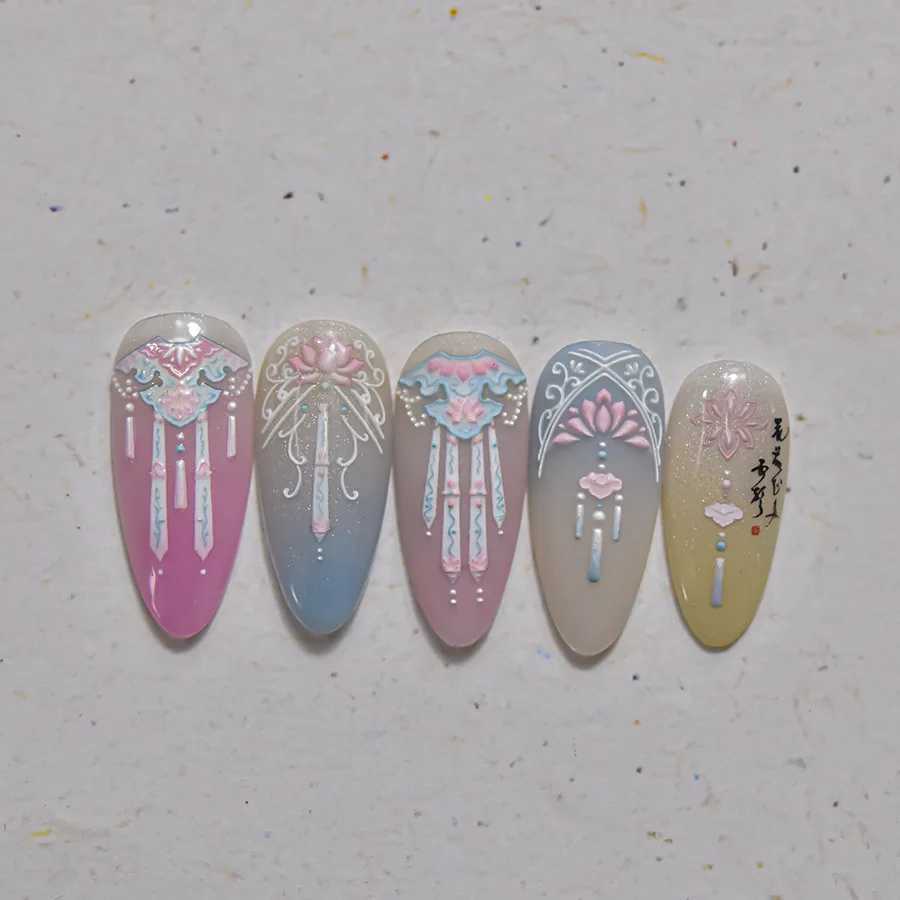 5D Palace Costume Nail Stickers Jade Pendant Fan Flower Chinese Cheongsam Relief Nail Art Stickers Retro Frame Nail Art DecalsXJ250120
