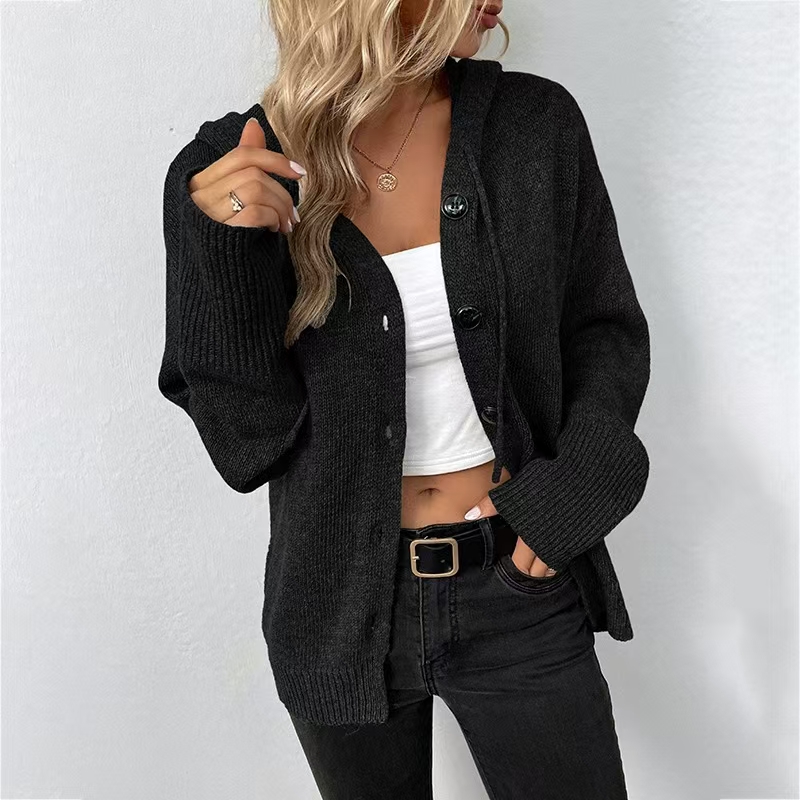 Designer coat women's casual buttons long sleeve hooded coat loose#3453