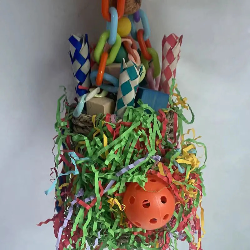 Large parrot toy Halloween shaped gnawing nut colored paper grass woven puzzle bird toy 250121