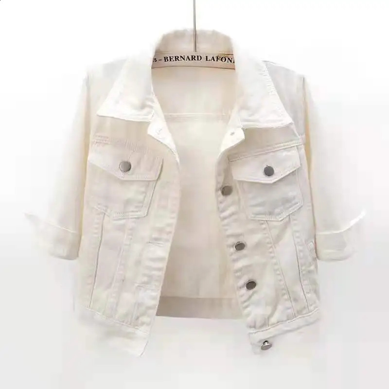 Spring Summer Women Denim Jacket Tops Pink Color Solid Short Multicolor Feminino Three Quarter Sleeve Jean Jacket Size S-5XL 250121