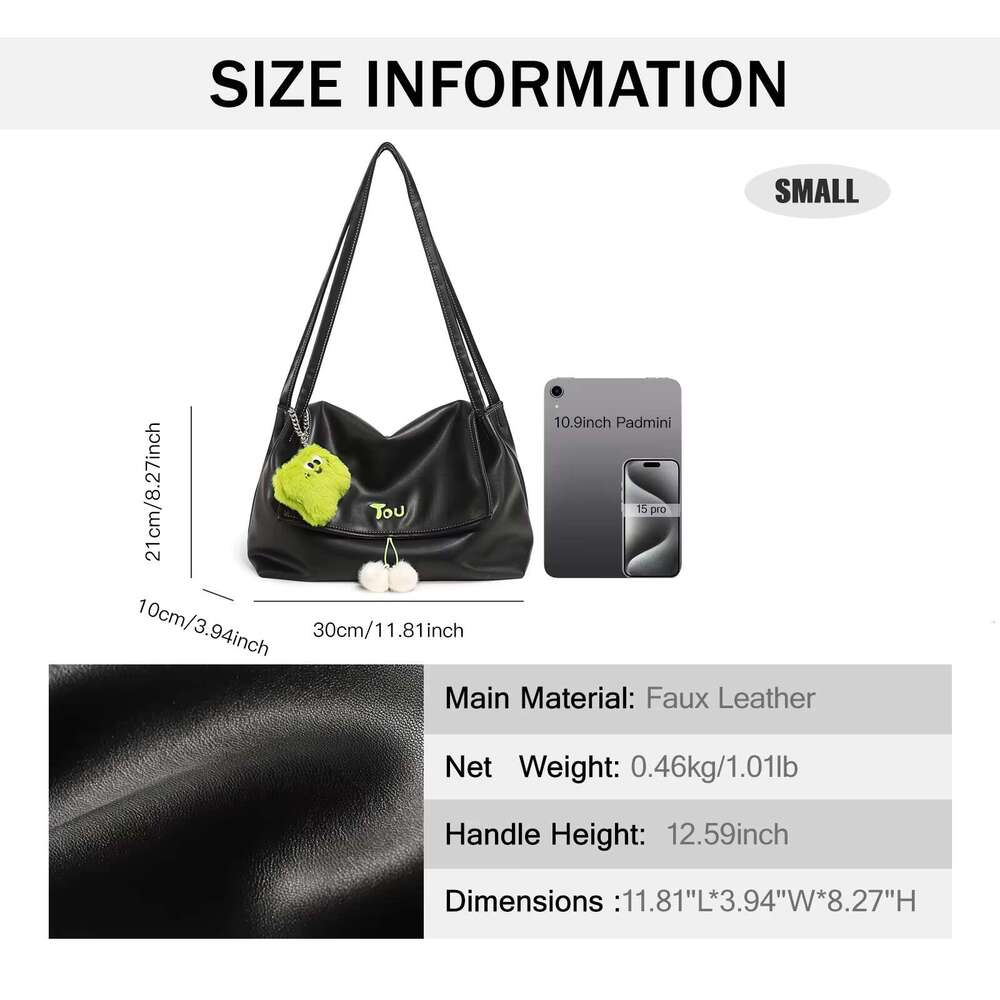 TOUTOU Tote Doll Pendent Large Capacity PU Leather Handbag Shoulder Women Bag Back To School Valentine's Day Gift