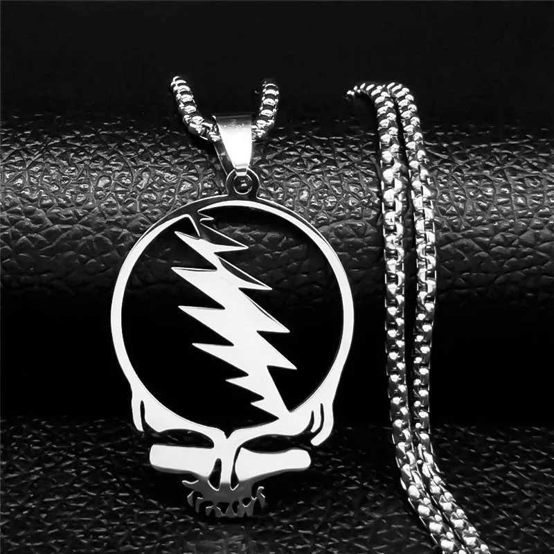 2024 New fashion punk rock band Grateful Dead Skull stainless steel necklace personality alphanulose collarbone chain for men anXJ250121