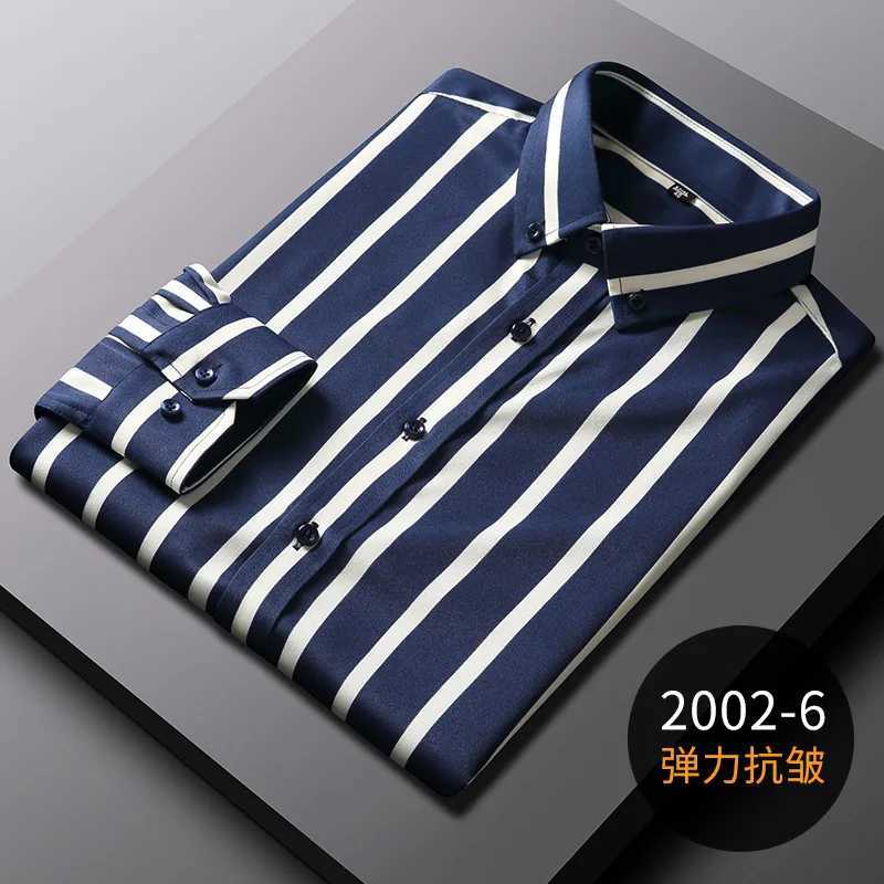 New elastic wrinkle resistant mens long sleeved formal shirt high-quality mens slim fit social business striped men clothingXJ250121