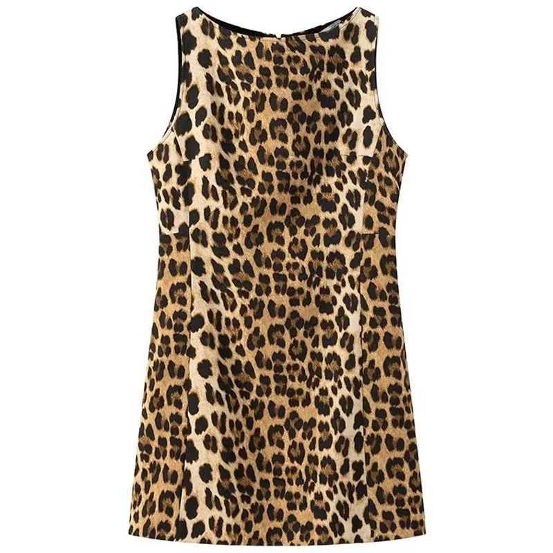 HXAO Mini Leopard Print Dresses Womens Summer Sundresses 2024 Ladies O-Neck Sveless Short Dress Chic Ele Vintage DressesXJ250115