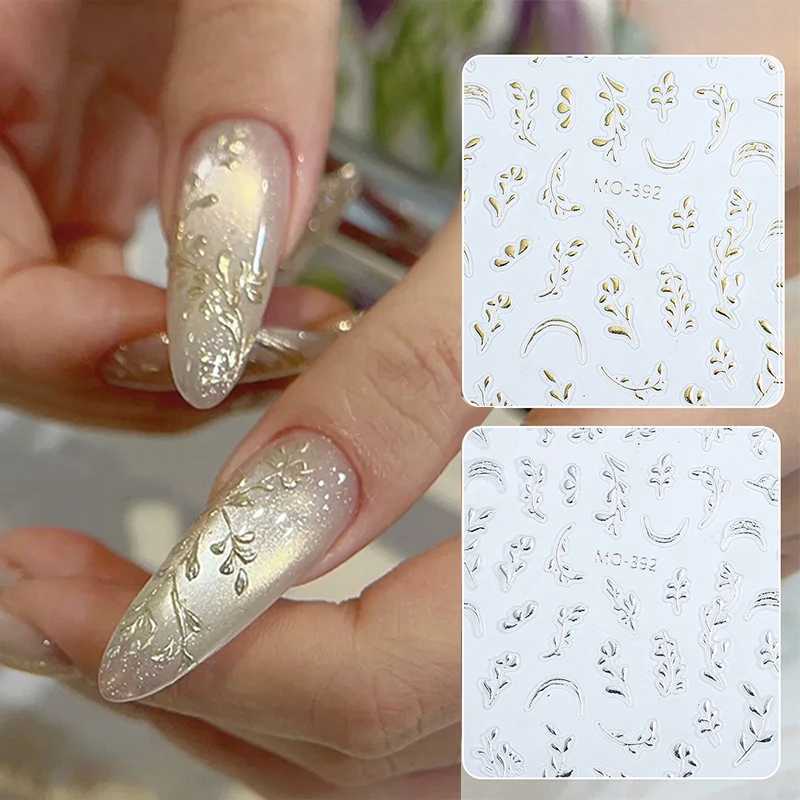 Golden Brozing Leaf Branches 3D Nail Sticker Silver Flower Slash Maple Leaves Ginkgo Plant Floral Transfer Slider Manicure DecalXJ250120