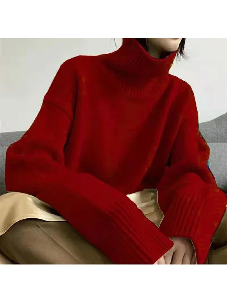 Womens Turtleneck Sweater Autumn Winter Korean Fashion Loose Black Long Sleeve Top Solid Color Simple Casual Women Pulovers 250117