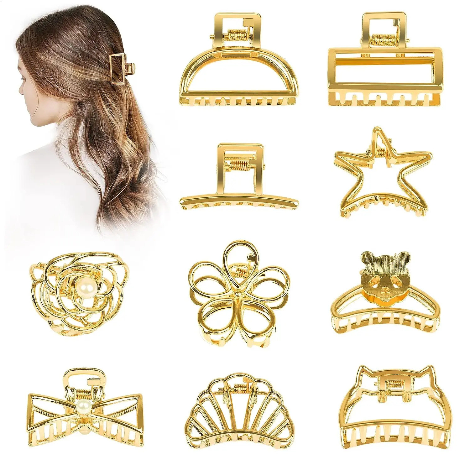 10 Pack Small Gold Hair Claw Clips for Women Thick Thin Hair Mini Metal Hair Clips Accessories Office Lady Girl Casual Elegant 250120