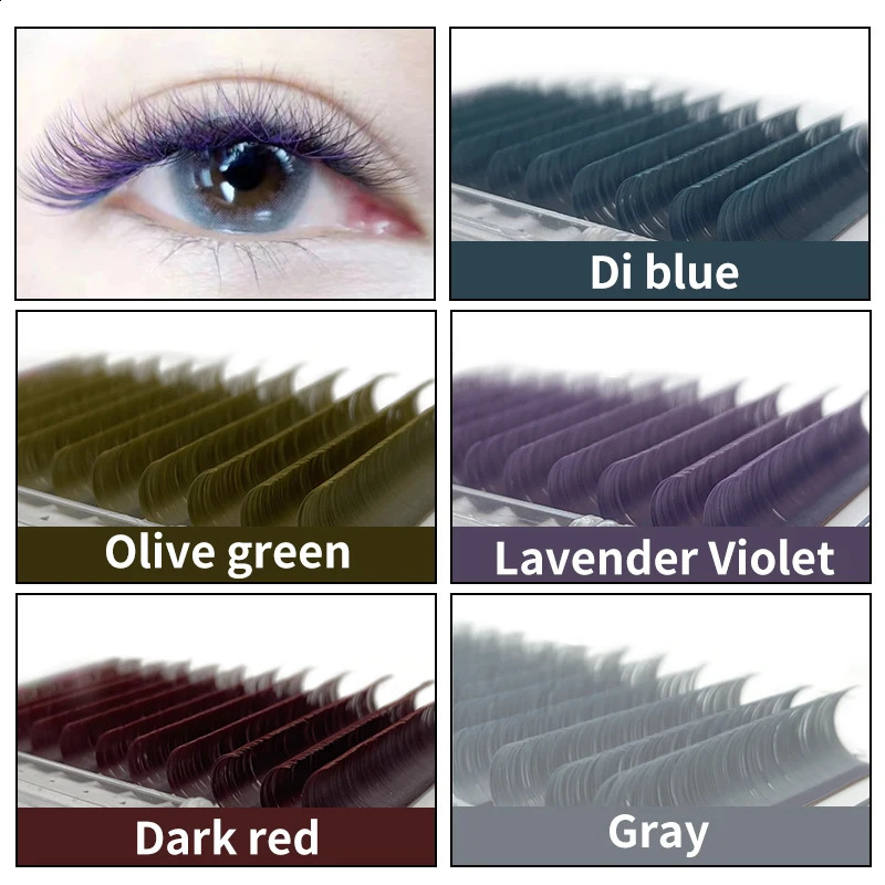NATUHANA Dark Colored Eyelashes Extension Individual Natural False Mink Colorful Eyelash Grey Blue Color Lashes for Party Makeup 250110