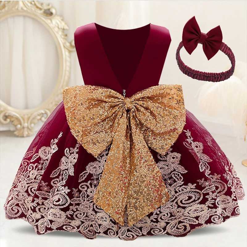 Backless Bow Toddler Baby 1st Birthday Baptism Dress For Girls Princess Luxury Embroidery Costumes Kids Party Clothes Dresses X250203