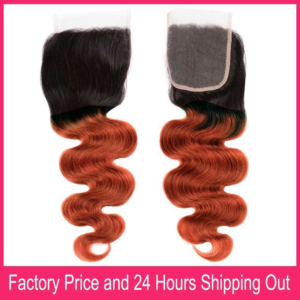 Ombre Orange Human Hair Bundles With Clo Brazilian Body Wave 1B/350 Human Hair Weaving And 4x4 Swiss Lace Clo Free PartXJ250120