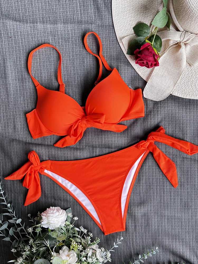 Circyy Swimsuit Women Sexy Bikini Set Solid Drstring Beachwear 2024 Summer Two-pieces New Bather Bathing Suit Bow Tie BiquinisXJ250120