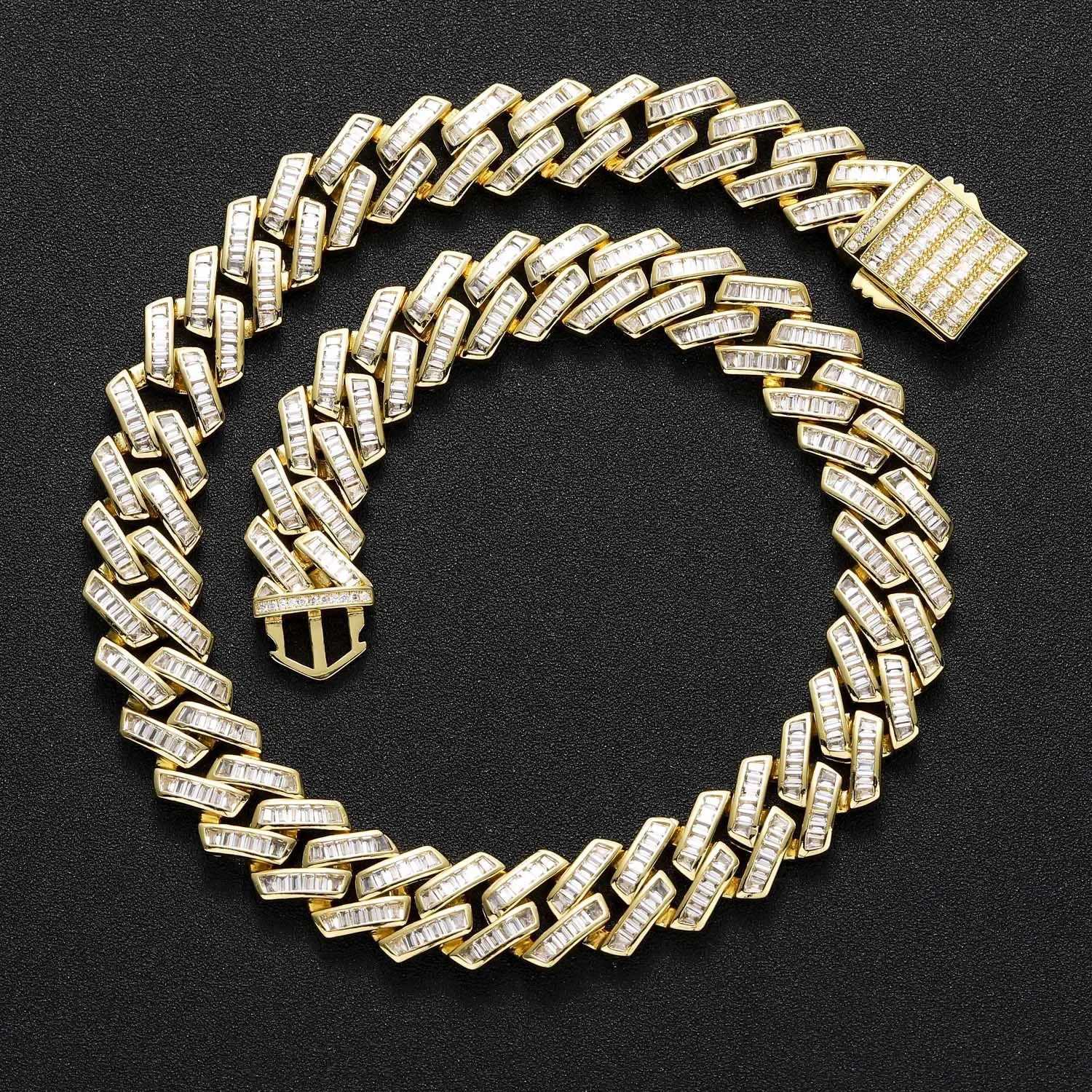Lab Moissanite Cuban Chain Mens Necklace 925 Silver Plated Bracelet 16mm Hip Hop Rock AAA Zircon Diamond JewelryXJ250114