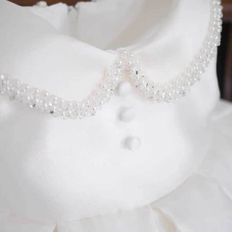 Baby White Baptism Dress For Girls Bridesmaid Party Dresses Pearl Children Clothes Bow Girl Birthday Princess Wedding Ball Gown X250203