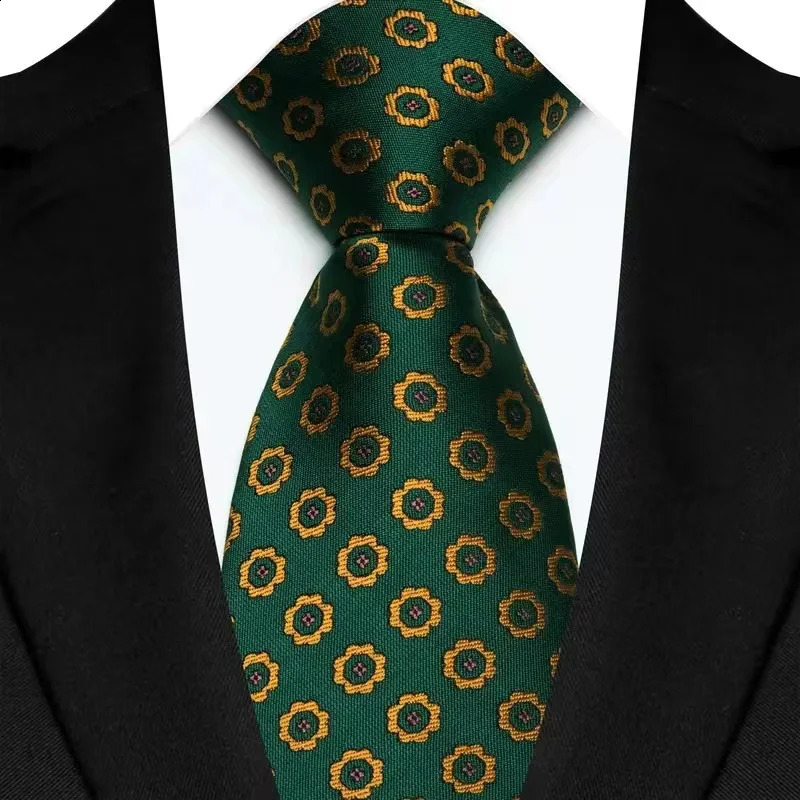 8CM Mens Necktie Green Color Stripes Floral Solid Ties For Man Groom Jacquard Woven Neck Tie Business Wedding Party 250114