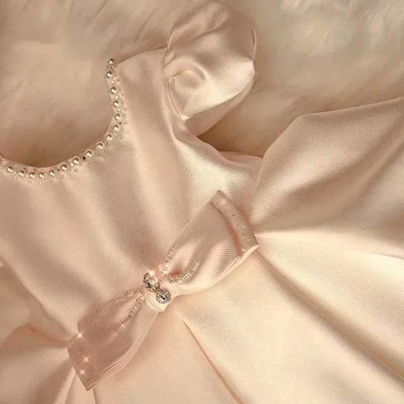 New Baby Girl Dress Bead Bow Newborn Baptist Dress Baby Girl Tutu 1st Birthday Party Dress Puff Sleeves Preschool Clothing X250203