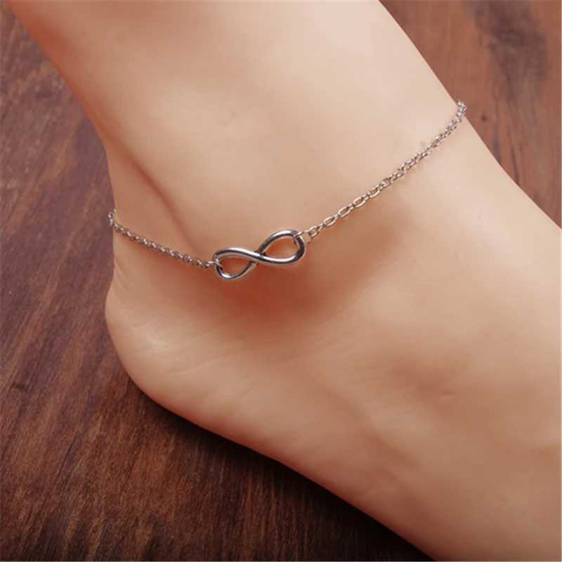 Tren Gold Sliver Color Simple Infinity Chain Anklets For Women Beach Foot Jewelry Leg Chain Ankle Bracelets Women AccoriesXJ250121