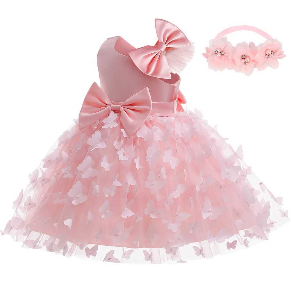 Baby Girls Baptism Dress Childrens Cotton Mesh Princess Dress Kid Flying Sleeve Christening Dresses Butterfly Tutu Clothes X250203