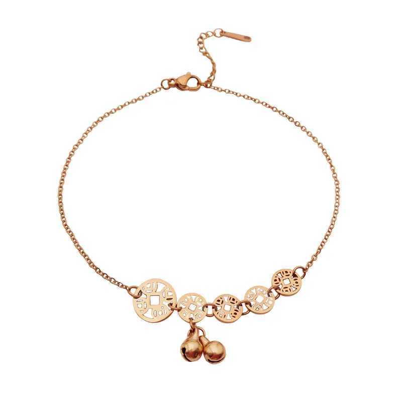 316L Stainl Steel Sweet Coin Bells Pendant Charm Chain Anklets For Women Fashion Trend Fine Jewelry Party GiftsXJ250121