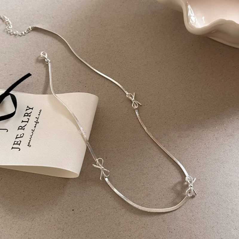 925 Sterling Silver Bow Necklace Chain Snake Bones Necklace Birtay Party Gift For Women Fine JewelryXJ250114