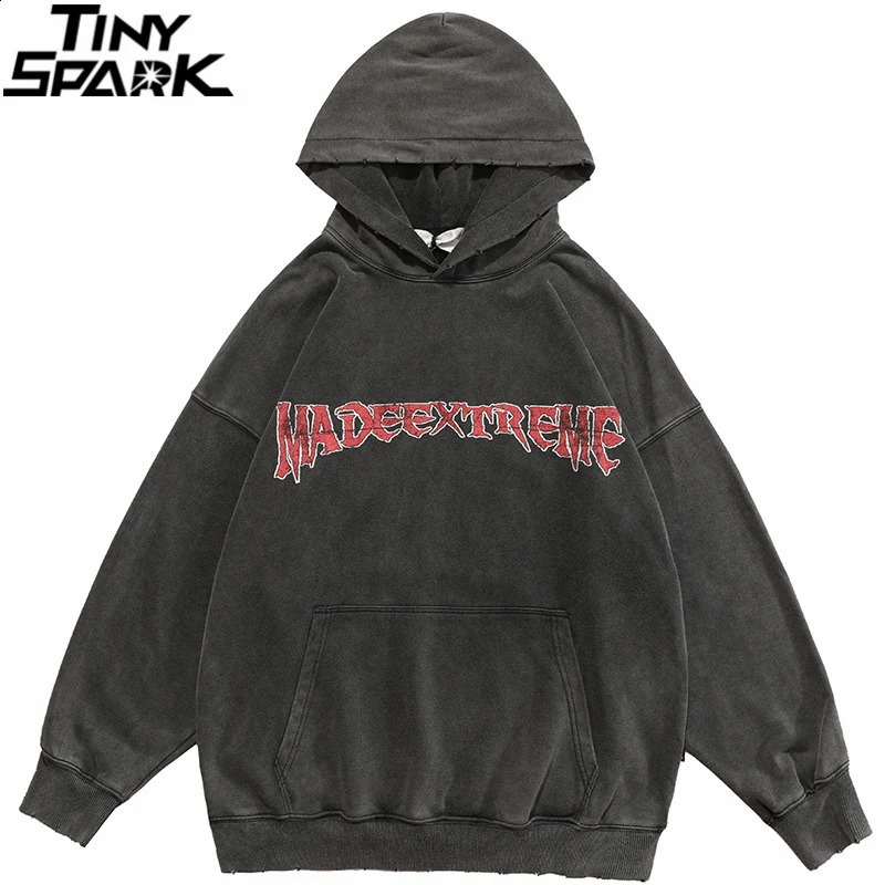 Hip Hop Men Sweatshirt Hoodie Streetwear Jesus Letter Print Washed Pullover 2024 Autumn Harajuku Cotton Hooded Black 250109Z