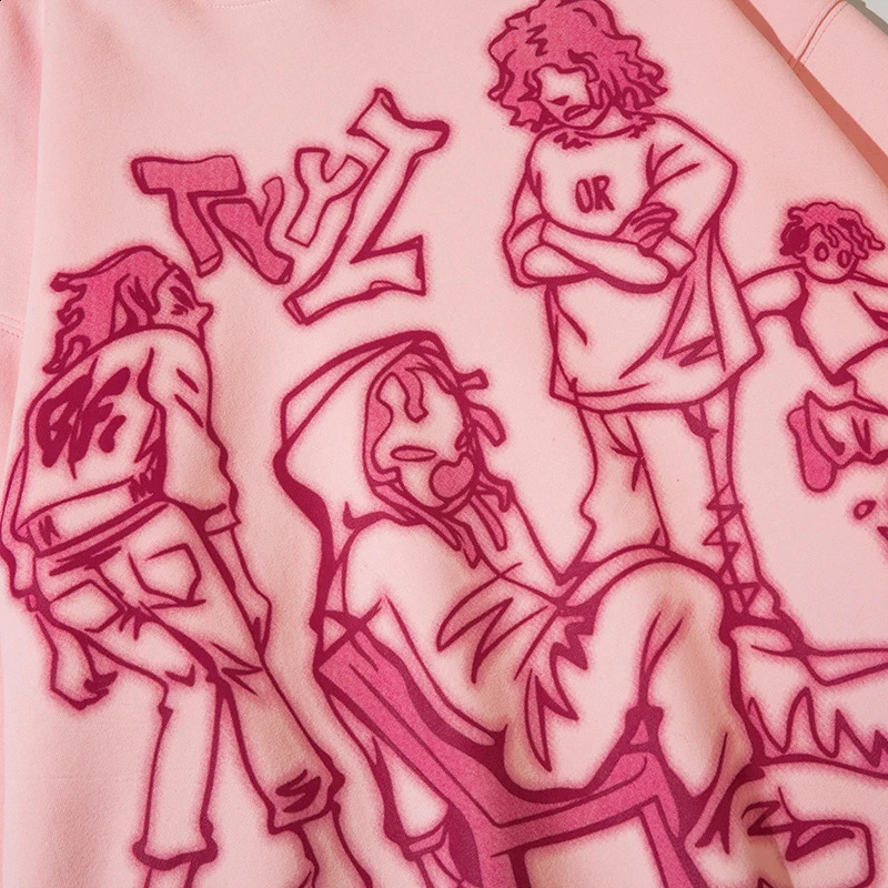 2024 Men Streetwear Pink Hoodie Sweatshirt Funny Cartoon Graphic Autumn Harajuku Anime Hooded Pullover Hip Hop Hipster 250109