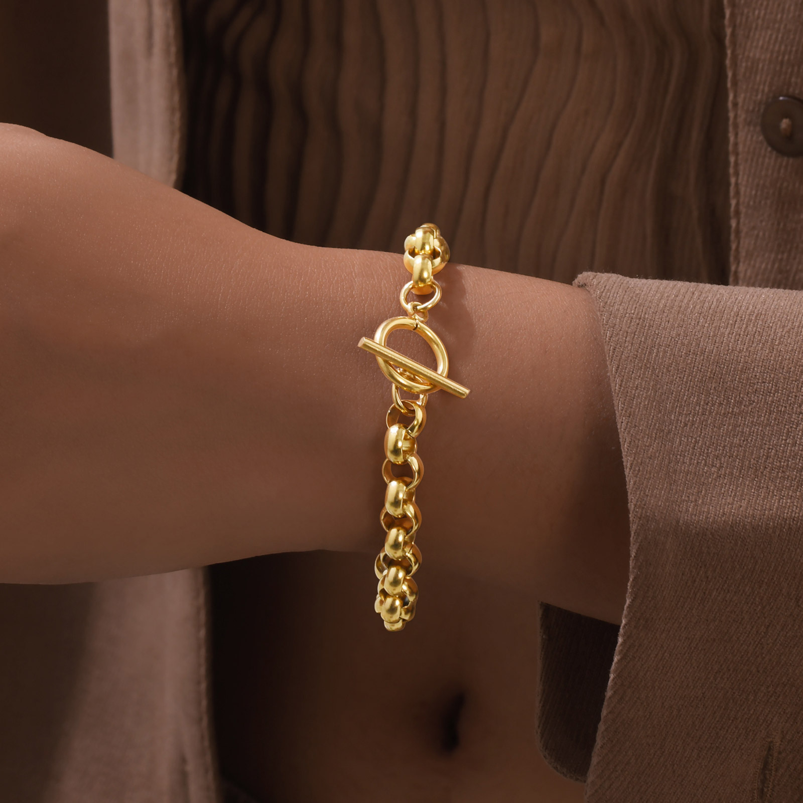 Gold Color Belcher Bolt ring Link Men Women Solid Bracelet Jewllery in 1824cm Length 240313