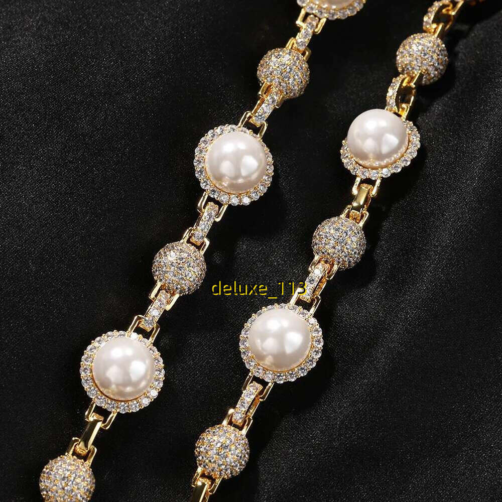 Vintage men's folded hoodie with diamond and pearl necklace High Quality Pearl Mens Womens Iced Out Gold Chains Necklaces Vintage Hip Hop Necklac