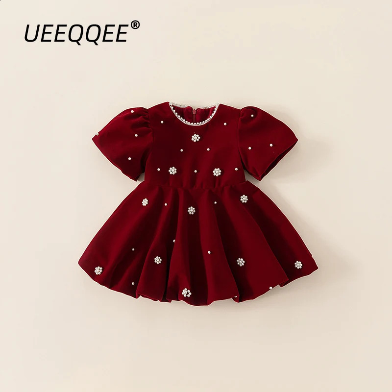 Autumn Winter Children Dress 1-10Y Girls Pearl Thick Warm Fleece Party Christmas Princess Dresses Toddler Wear Kids Clothing 250117