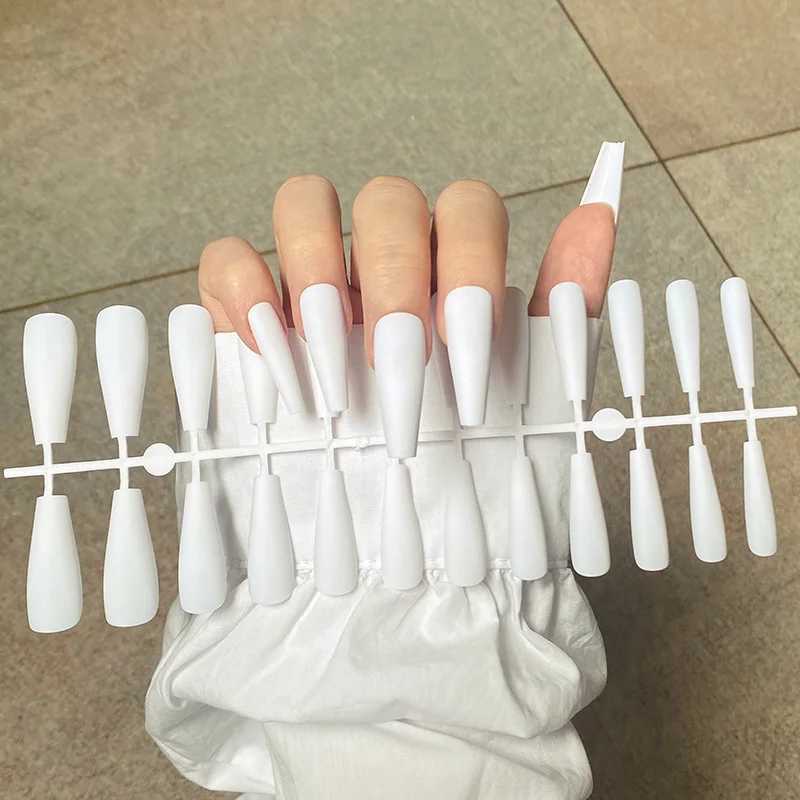 24 tips/setting fake nail tip press nail design wearable full cover almond coffin nail art frosted tip for nail extension toolW250120