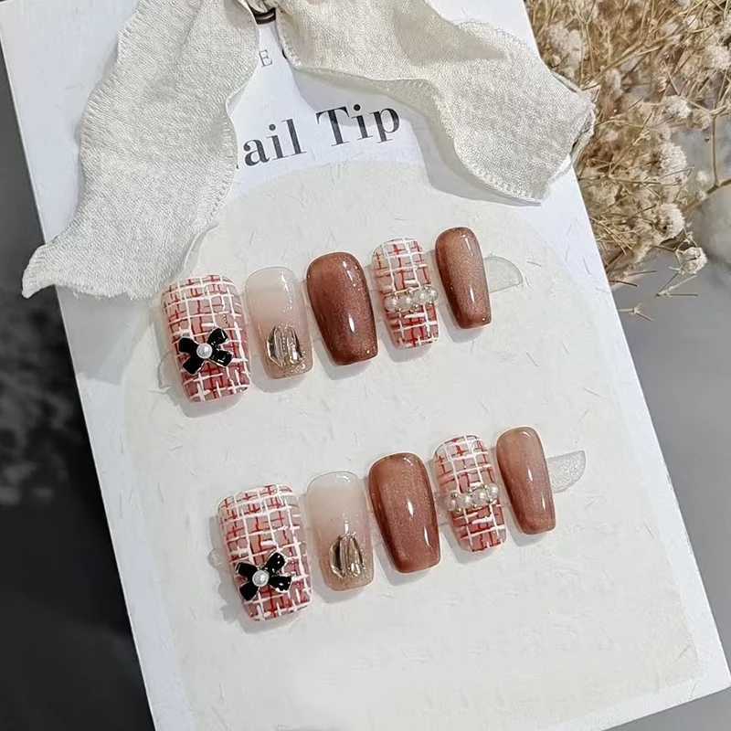 10Pcs Handmade Nails Black Butterfly Small Fragrance l Full Coverage False Nails for Women Girl Detachable Wearable NailW250120