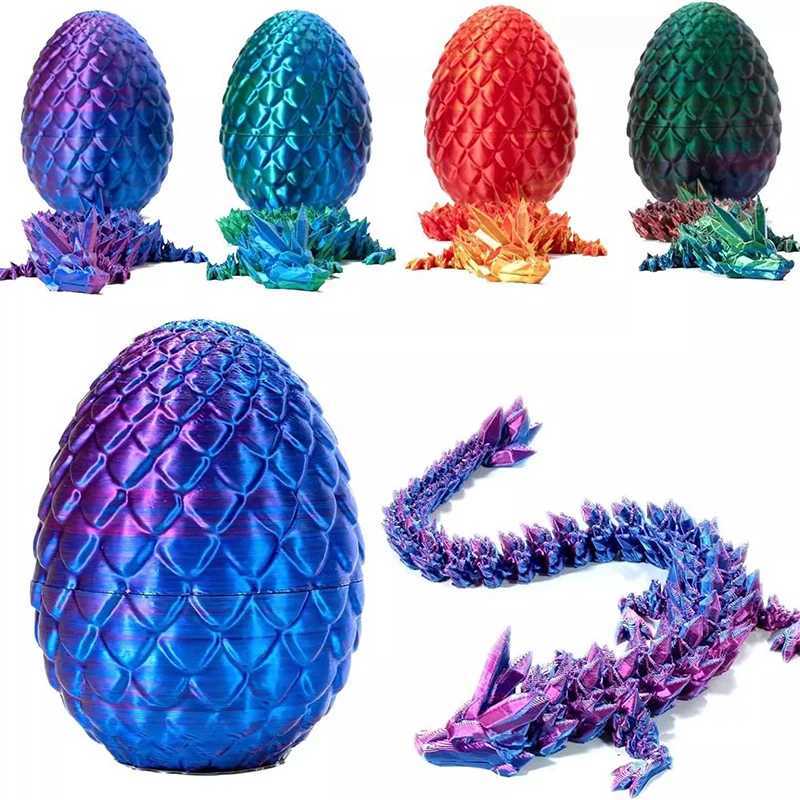 3D Printed Gem Dragon Egg Rotatable Articulated Dragons Toys Desktop Craft Ornament Gifts for Kids Office Home Table Decor Free shipping