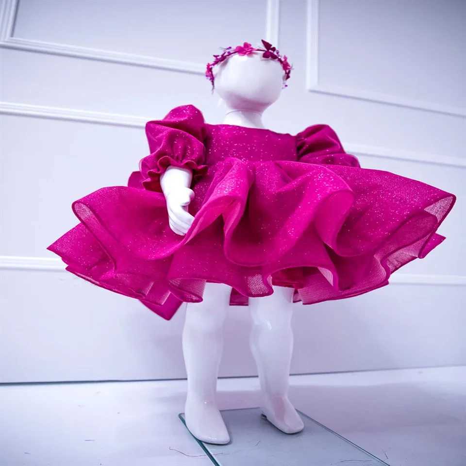 Fuchsia Birthday Baptism Flower Girl Dress Tutu Sparkling Prom Princess Wedding Gown Special Occasion Child Baby Dress X250203