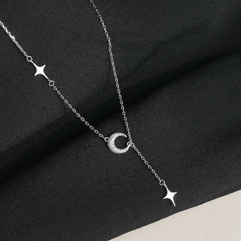 New 925 Sterling Silver Moon Star She Necklace For Women Pendent Clavicle Chain Wedding Party Jewelry AccoriesXJ250114