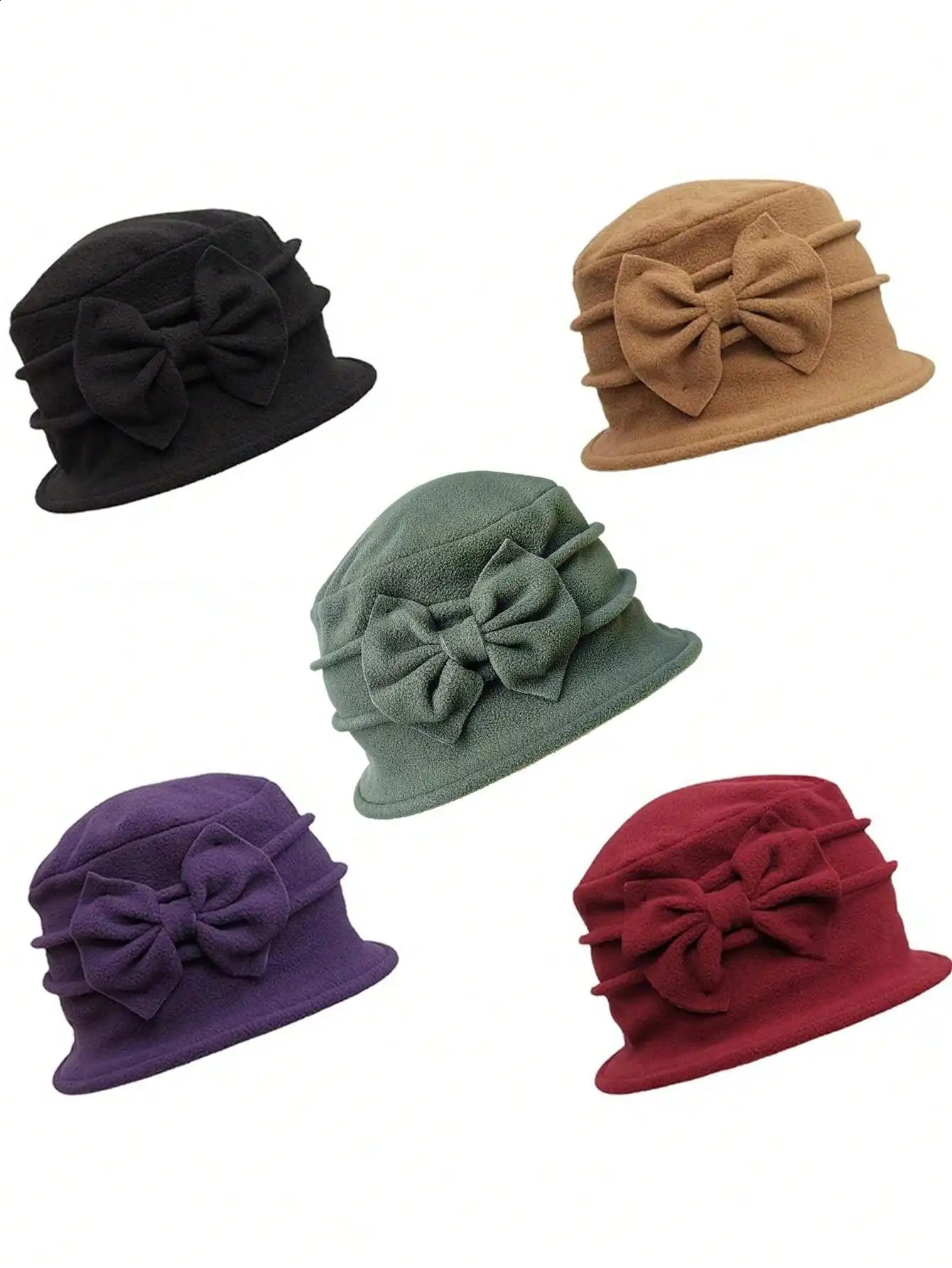 Womens Bell Beret Hat French Vintage Floral Fleece Cloche Classic Winter 1920s Bucket 250118