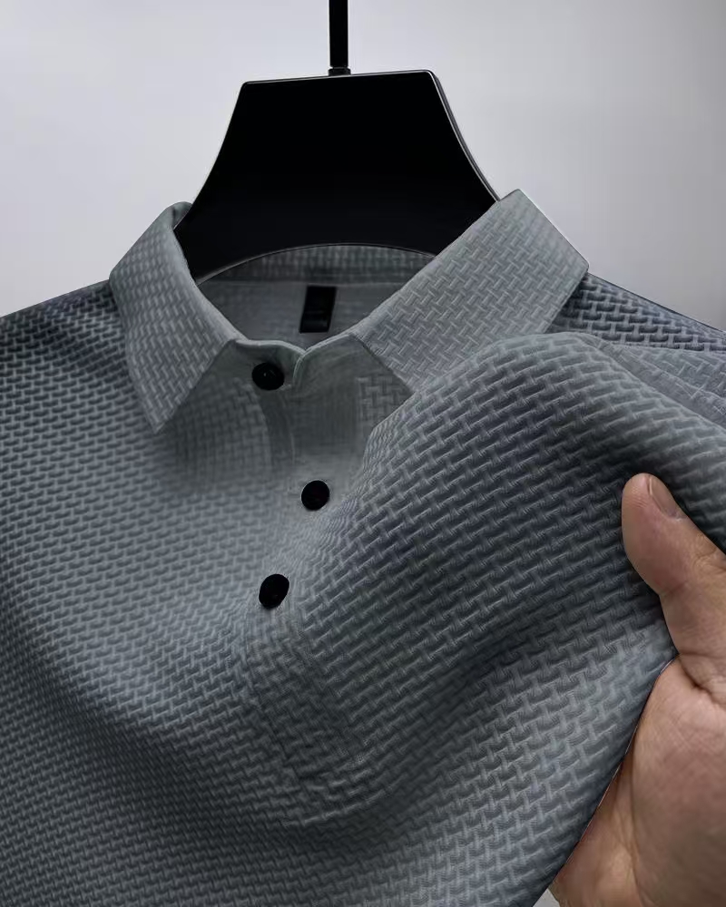 Spring and Autumn Knitted Clothes Men's Solid Color Sweater Stripe Elastic Lapel Pullover POLO Shirt Long Sleeve T-shirt#2423