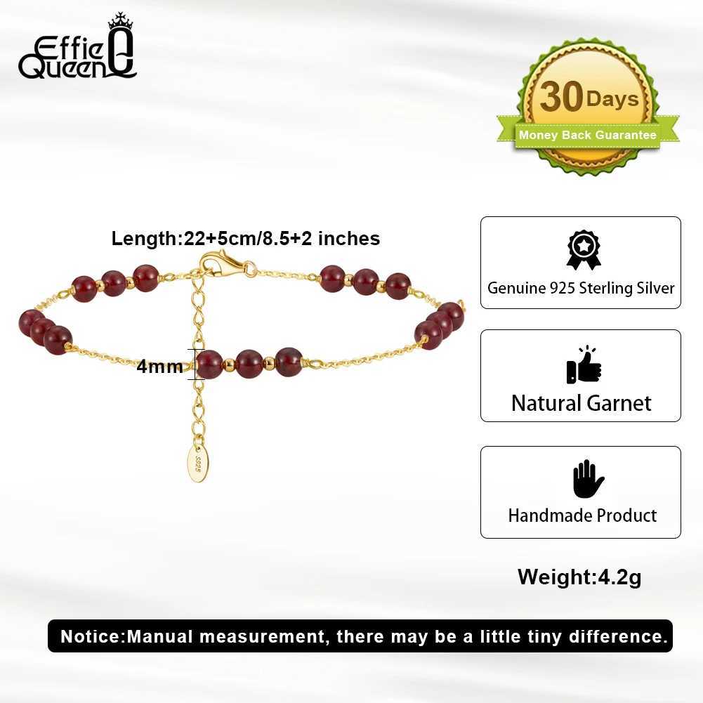 Effie Queen 14K Gold Link Chain Anklet 925 Sterling Silver Natural Garnet For Women Adjustable Anklets Fine Jewelry Present SA46XJ250121