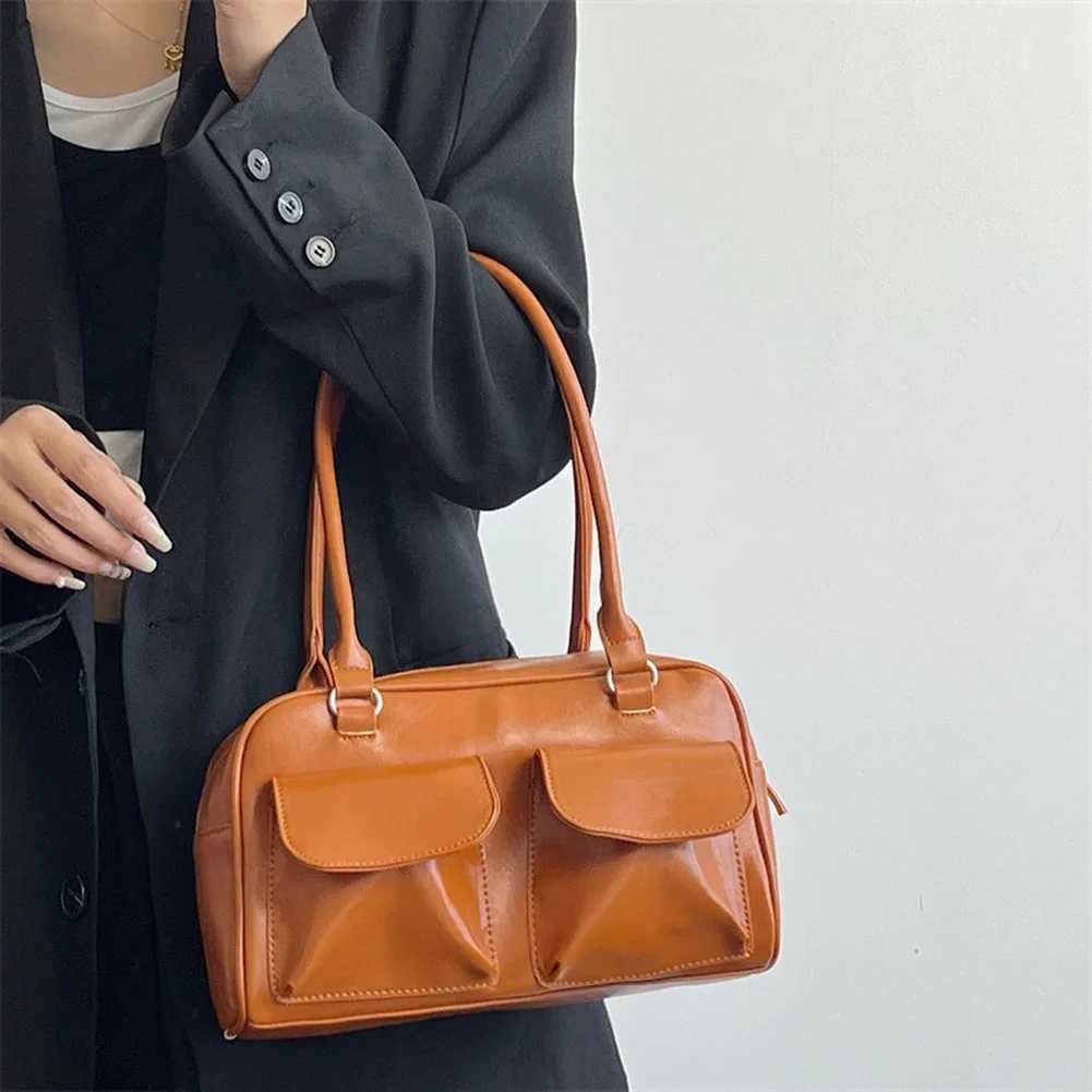 Womens Zipper Shoulder Bag Fi Top Handle Bag Casual PU Leather Tote Handbag Multi Pocket Underarm Bag Vintage Shopping BagXJ250121