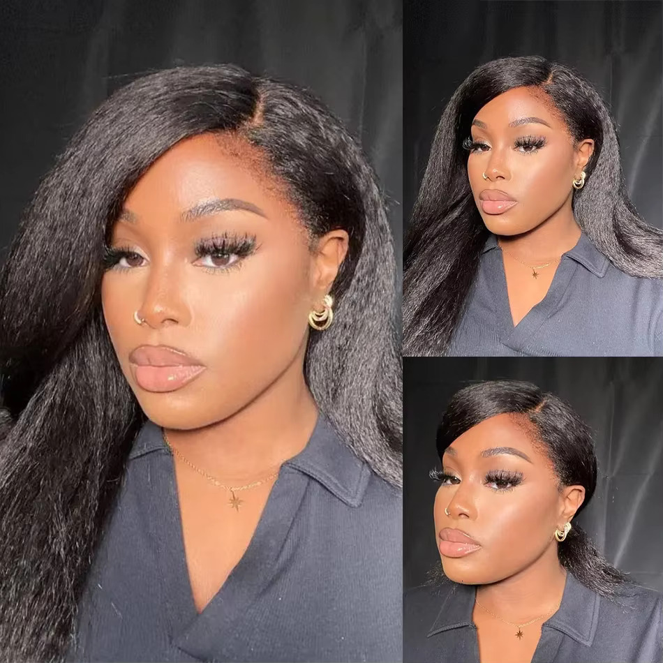 30Inch Kinky Front Pre Plucked 13X6 Closure Human Hair Mongolian Yaki Straight Lace Wig For Woman
