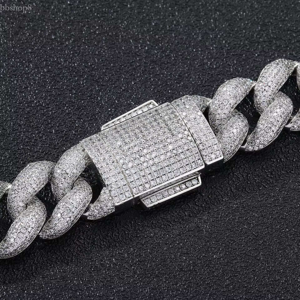 7Inches-30Inches 18mm Trendy Cool Design Gold Sier Plated Textured Miami Hip Hop Iced Out Moissanite Cuban k Chain