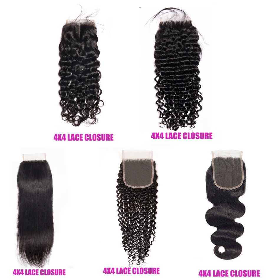 4X4 Lace Clo Peruvian Straight Deep Water Wave Curly Clo 100% Human Hair Natural Color Remy Hair Swiss Lace 10-24 inchesXJ250120